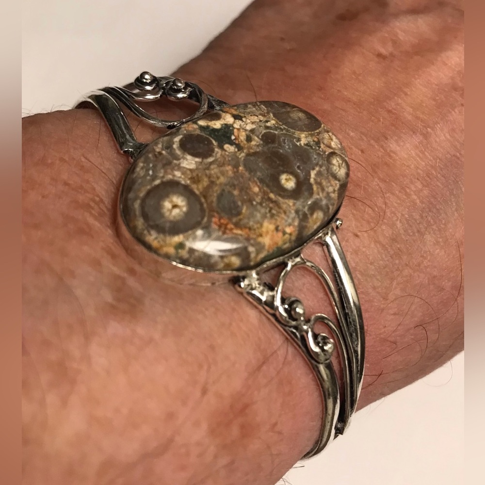 Viper Skin Jasper Stamped 925 Sterling Silver Cuff Bracelet